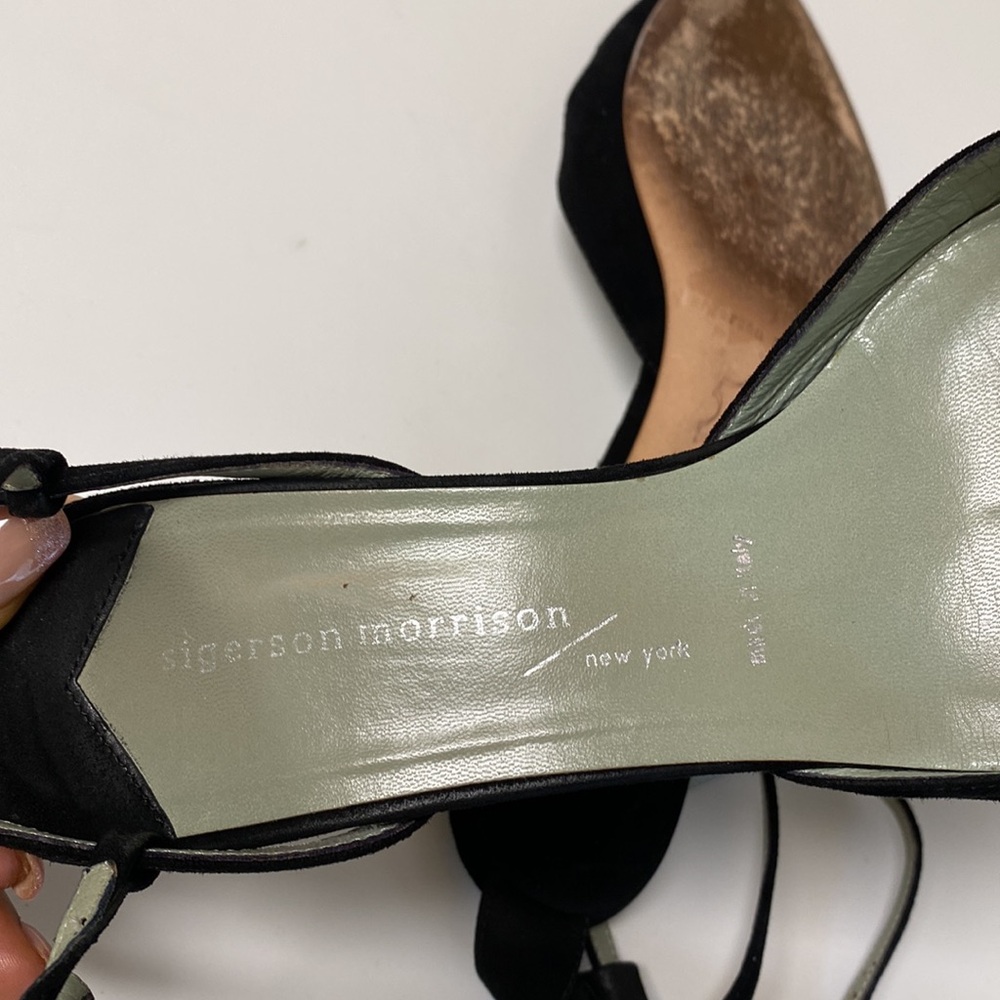 Sigerson Morrison Black Suede and Leather Kitten Heel Shoes - Picture 7 of 9